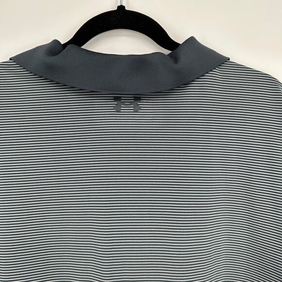 Under Armour UA Release Polo Grey Striped Collared Short Sleeve Mens 2XL Loose - Picture 3 of 8